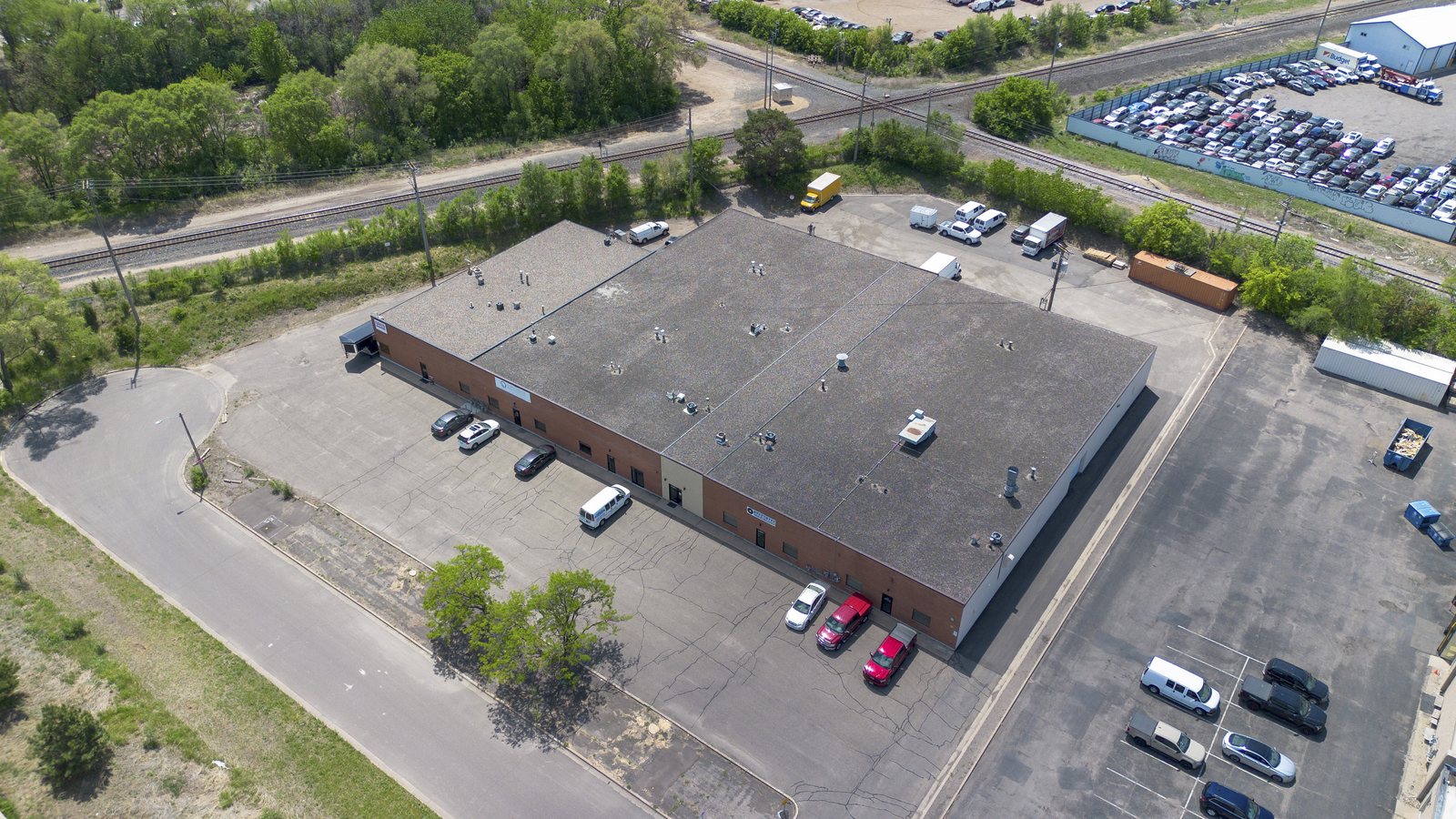 Aerial view of 5221 Lakeland Avenue North in Crystal, Minnesota